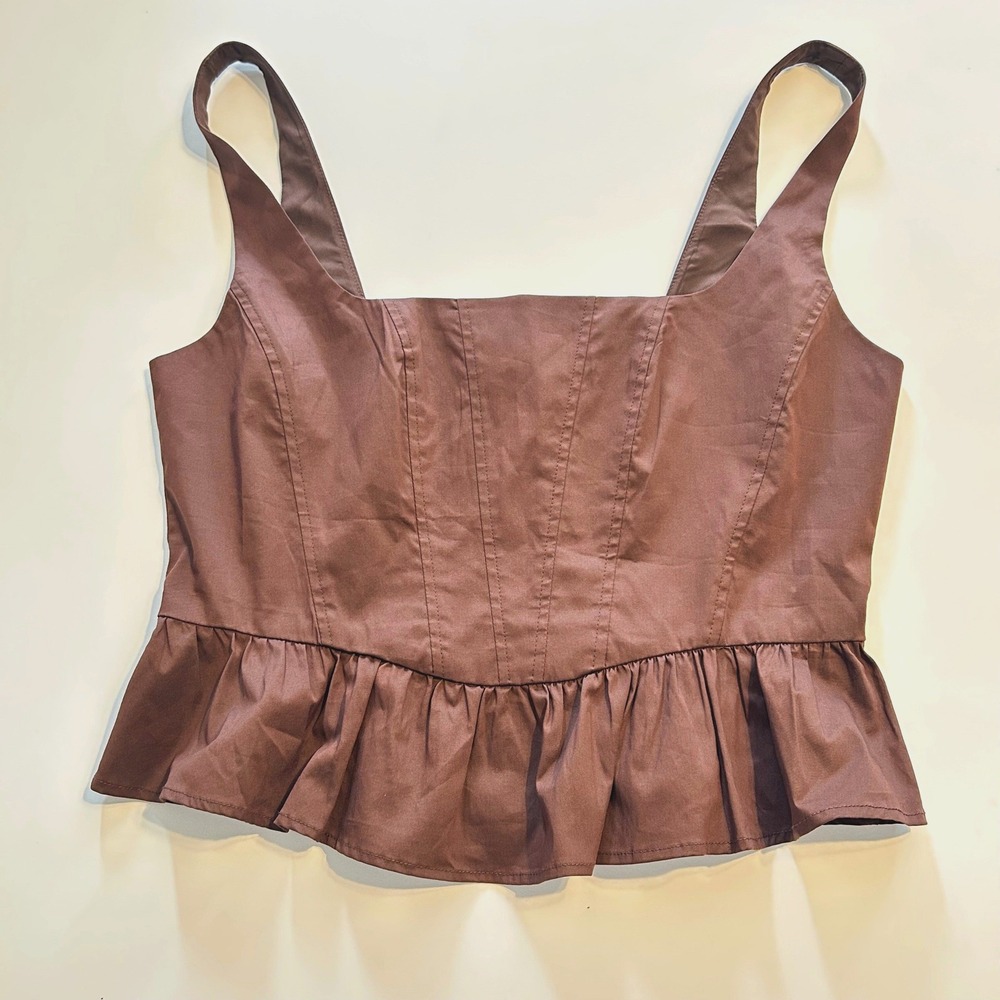 Mare Mare Brown Square Neck Corset Peplum‎ Tank Top Women's Size M